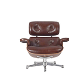 Klassischer Loungesessel und Ottomane aus gewachstem Vintage-Leder in Hellbraun und Walnuss-Finish